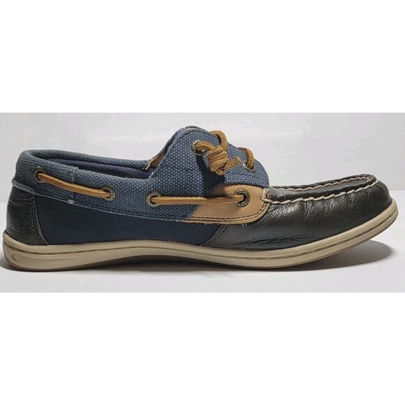 Sperry Songfish 3-Eye Boat Shoes Women’s Size 7 STS97723 Navy Tan Leather Clean - Picture 3 of 9